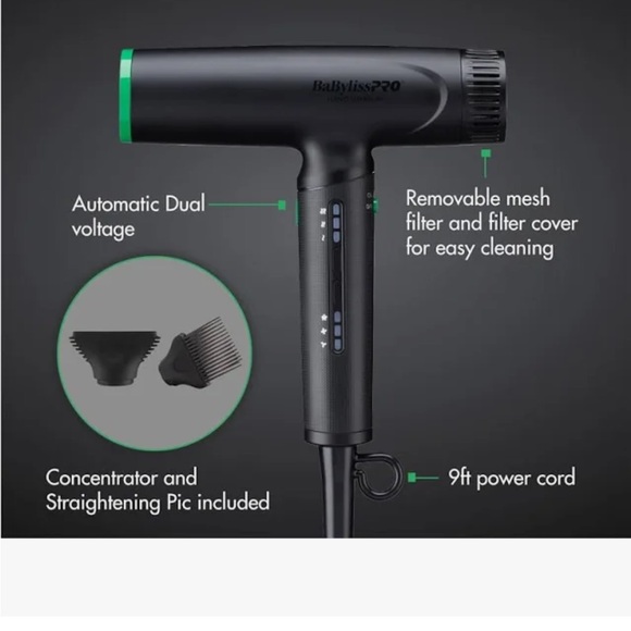 BaBylissPRO Black and Green Hair Dryer - Picture 2 of 5